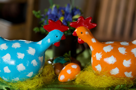 painted hen dotted as the Easter decorationの写真素材