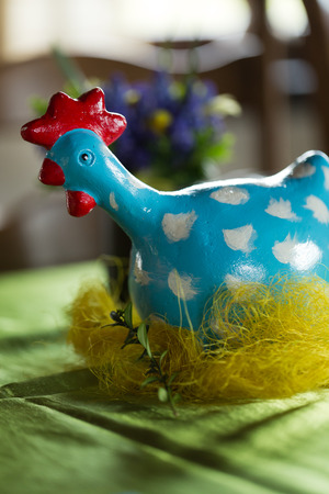 painted hen dotted as the Easter decorationの写真素材