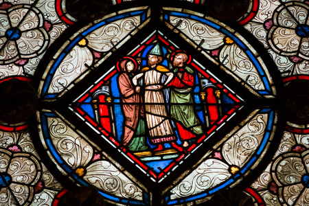 Paris - Interiors of the Sainte-Chapelle (Holy Chapel). The Sainte-Chapelle is a royal medieval Gothic chapel in Paris and one of the most famous monuments of the cityのeditorial素材