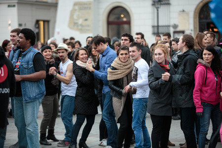 CRACOW, POLAND - MARCH 28, 2015:  the international Flashmob day of rueda de Casino,57 countries ,...