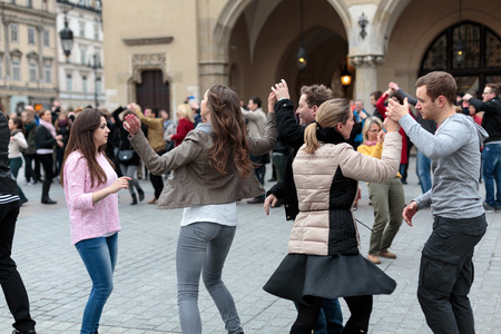 CRACOW, POLAND - MARCH 28, 2015:  the international Flashmob day of rueda de Casino,57 countries ,...