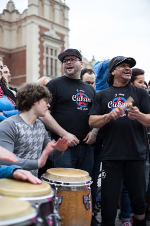 CRACOW, POLAND - MARCH 28, 2015:  the international Flashmob day of rueda de Casino,57 countries ,...