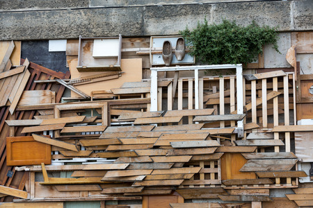 Paris  -   The artistic installation from waste of wood on the left river bank of Seine