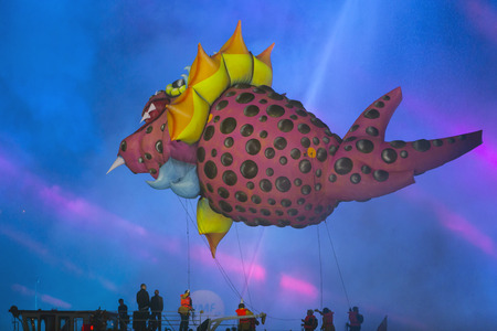 KRAKOW POLAND MAY 30 2014: Yearly Great Dragons Parade connected with the fireworks display taking place happening on the river Vistula at Wawel. Cracow Polandのeditorial素材