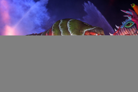 KRAKOW, POLAND - MAY 30, 2015: Yearly Great Dragons Parade connected with the fireworks display, taking place  on the river Vistula at Wawel. Cracow , Polandのeditorial素材