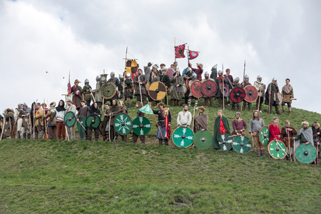KRAKOW, POLAND - APR 7, 2015: Unidentified participants of Rekawka - Polish tradition, celebrated in Krakow on Tuesday after Easter. Currently has the character of festival historical reconstruction.のeditorial素材