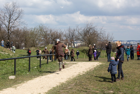 KRAKOW, POLAND - APR 7, 2015: Unidentified participants of Rekawka - Polish tradition, celebrated in Krakow on Tuesday after Easter. Currently has the character of festival historical reconstructionのeditorial素材