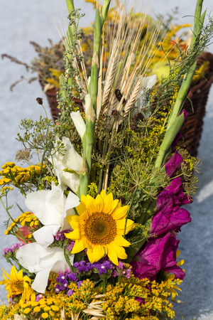 handmade  beautiful bouquets from flowers and herbsの写真素材