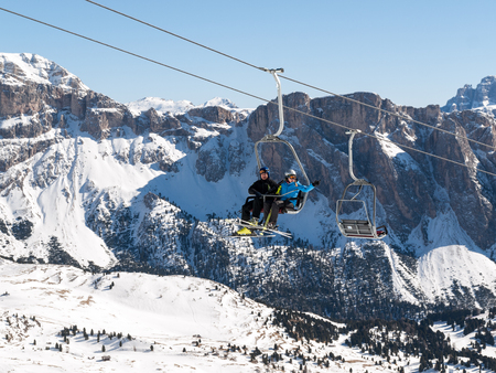 Skiing area in the Dolomites Alps. Overlooking the Sella group  in Val Gardena. Italyのeditorial素材