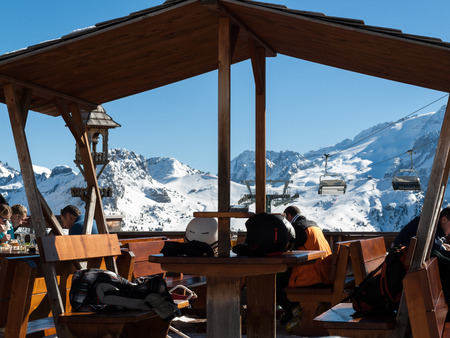 Skiing area in the Dolomites Alps. Overlooking the Sella group  in Val Gardena. Italyのeditorial素材