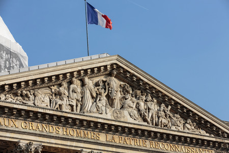 Paris - The pediment of Pantheon.  Construction of the building started in 1757 and was finished in 1791の写真素材
