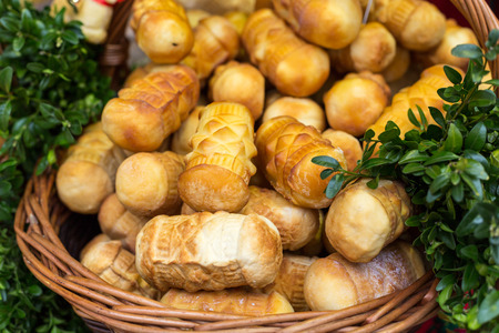 polish traditional smoked cheese made of salted sheep milk called oscypekの写真素材