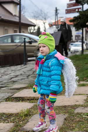 LANCKORONA, POLAND - DECEMBER 12, 2015: the winter-festival Angel in the country town. In this original way for many years now the country town promotes itself before tourists. Lanckorona, Polandのeditorial素材