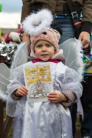 LANCKORONA, POLAND - DECEMBER 12, 2015: the winter-festival Angel in the country town. In this original way for many years now the country town promotes itself before tourists. Lanckorona, Polandのeditorial素材