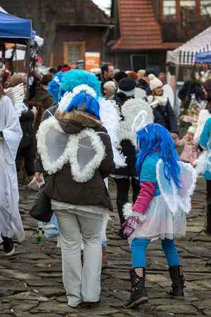 LANCKORONA, POLAND - DECEMBER 12, 2015: the winter-festival Angel in the country town. In this original way for many years now the country town promotes itself before tourists. Lanckorona, Polandのeditorial素材