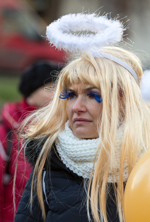 LANCKORONA, POLAND - DECEMBER 12, 2015: the winter-festival Angel in the country town. In this original way for many years now the country town promotes itself before tourists. Lanckorona, Polandのeditorial素材