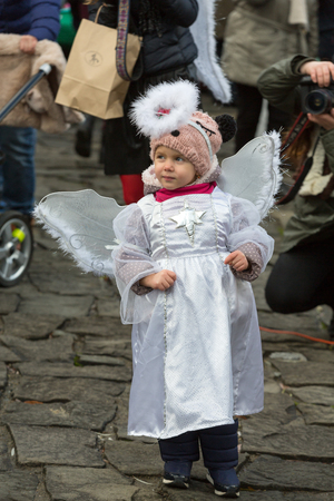 LANCKORONA, POLAND - DECEMBER 12, 2015: the winter-festival Angel in the country town. In this original way for many years now the country town promotes itself before tourists. Lanckorona, Polandのeditorial素材