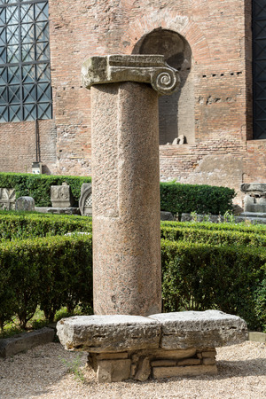 Ancient Roman column in the ruins of the Baths of Diocletian in Rome, Italyのeditorial素材