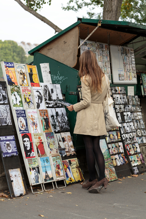 Paris - Second-hand book market on quay of river Seine near cathedral Notre Dame de Paris It is based in 16 century.のeditorial素材