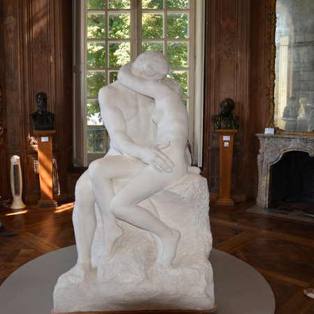 Paris - Rodin Museum. Sculpture of the Kiss. The Kiss originally Represented Paolo and Francesca, two characters borrowed, once again, from DanteÃ¢s Divine Comedyのeditorial素材