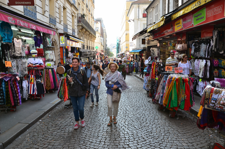 Montmartre in Paris. Montmartre area is most popular destinations in Paris, has lots of cozy cafes, restaurants, bistros, night clubs and artistic studios.のeditorial素材