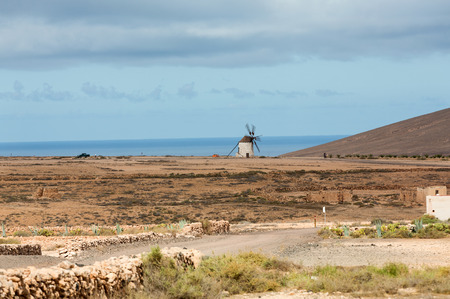 Round stone windmill near Tefia on Fuerteventura, Canary Islands, Spainの写真素材