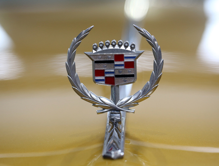 CRACOW, POLAND - MAY 21, 2016: Cadillac metallic brand closeup on Cadillac  car displayed at 3rd edition of MOTO SHOW in Cracow Poland. Exhibitors present  most interesting aspects of the automotive industryのeditorial素材