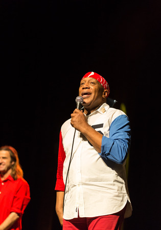 CRACOW, POLAND - MARCH 16, 2016: Famous American drummer Billy Cobham live on stage in ICE Cracow, Polandのeditorial素材