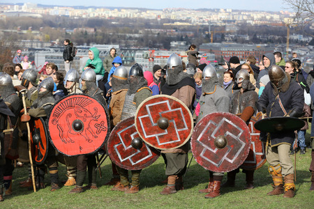 KRAKOW, POLAND - MARCH 29, 2016: Unidentified participants of Rekawka - Polish tradition, celebrated in Krakow on Tuesday after Easter. Currently has the character of festival historical reconstructionのeditorial素材