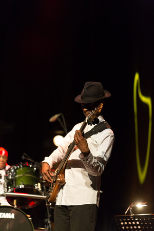 CRACOW, POLAND - MARCH 16, 2016:   Billy Cobham Band live on stage in ICE Cracow, Polandのeditorial素材