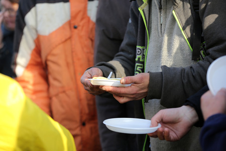 Warm food for the poor and homelessの写真素材