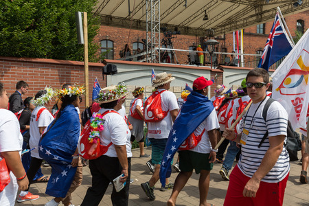 CRACOW, POLAND - JULY 26, 2016: World Youth Day 2016 - Pilgrims from Cook Island in the Sanctuary of...