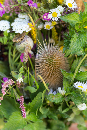 handmade  beautiful bouquets from flowers and herbsの写真素材