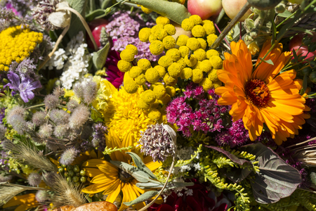 handmade  beautiful bouquets from flowers and herbsの写真素材