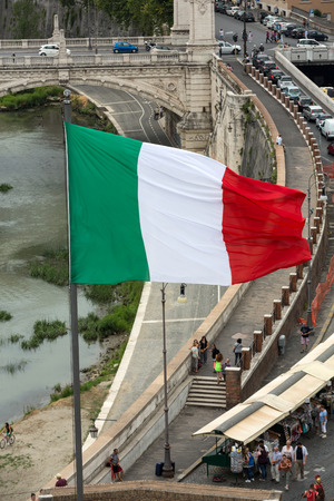 Angelo Castle in Rome with Italian flagの写真素材
