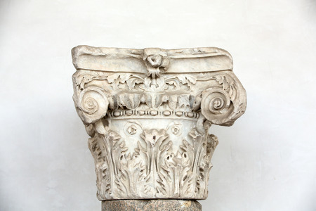 Ancient Roman column in the ruins of the Baths of Diocletian in Rome, Italyの写真素材