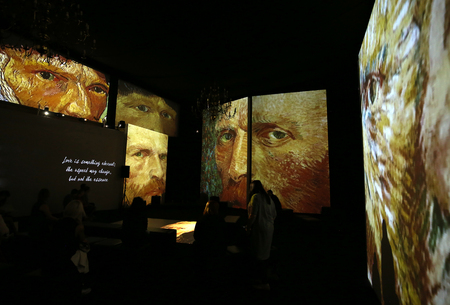 The exhibition Van Gogh Alive â The Experience at The Old Train Station in Krakow. Polandのeditorial素材