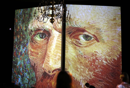 The exhibition Van Gogh Alive â The Experience at The Old Train Station in Krakow. Polandのeditorial素材
