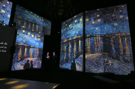 The exhibition Van Gogh Alive â The Experience at The Old Train Station in Krakow. Polandのeditorial素材