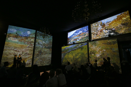 The exhibition Van Gogh Alive . The Experience at The Old Train Station in Krakow. Polandのeditorial素材