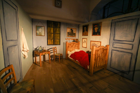 The exhibition Van Gogh Alive â The Experience at The Old Train Station in Krakow. Polandのeditorial素材
