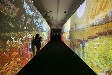 The exhibition Van Gogh Alive â The Experience at The Old Train Station in Krakow. Polandのeditorial素材