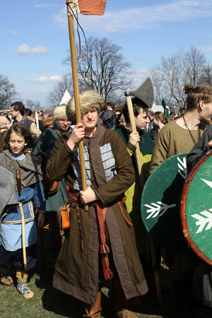 KRAKOW, POLAND - MARCH 29, 2016: Unidentified participants of Rekawka - Polish tradition, celebrated in Krakow on Tuesday after Easter. Currently has the character of festival historical reconstructionのeditorial素材