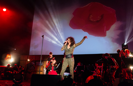 CRACOW, POLAND - NOV EMBER 6, 2016: Symphonica 2 Made in Poland  The music of cult, of underground, rock, metal- and punk Polish groups from years 80-these performed  by musicians and soloists Filharmonia Futura on stage cinemas Kiev in Cracow. O/p Sylwiaのeditorial素材