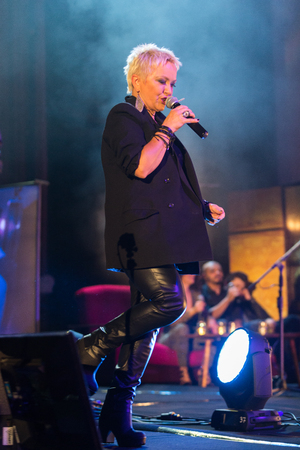 CRACOW, POLAND - NOV EMBER 6, 2016: Symphonica 2 Made in Poland  The music of cult, of underground, rock, metal- and punk Polish groups from years 80-these performed  by musicians and soloists Filharmonia Futura on stage cinemas Kiev in Cracow. O/p Malgorのeditorial素材