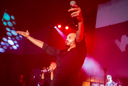 CRACOW, POLAND - NOV EMBER 6, 2016: Symphonica 2 Made in Poland  The music of cult, of underground, rock, metal- and punk Polish groups from years 80-these performed  by musicians and soloists Filharmonia Futura on stage cinemas Kiev in Cracow. O/p Damianのeditorial素材