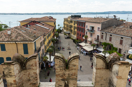 View of Piazza Catello  from the Scaliger Castle in Sirmione, Lake Garda, Italyのeditorial素材