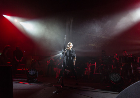 CRACOW, POLAND - NOV EMBER 6, 2016: Symphonica 2 Made in Poland  The music of cult, of underground, rock, metal- and punk Polish groups from years 80-these performed  by musicians and soloists Filharmonia Futura on stage cinemas Kiev in Cracow. O/p Malgorのeditorial素材