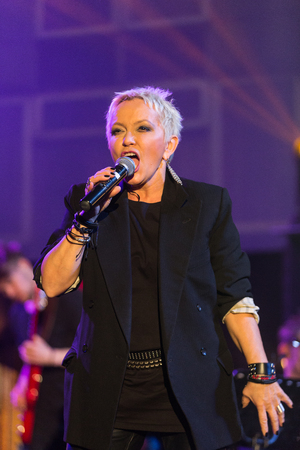 CRACOW, POLAND - NOV EMBER 6, 2016: Symphonica 2 Made in Poland  The music of cult, of underground, rock, metal- and punk Polish groups from years 80-these performed  by musicians and soloists Filharmonia Futura on stage cinemas Kiev in Cracow. O/p Malgorのeditorial素材