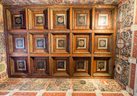 MANTUA, ITALY - MAY 2, 2016: The ceiling frescoes of Palazzo Te in Mantua. The palace was built 1524-1534 in the mannerist architectural style for Federico II Gonzaga, Marquess of Mantua. Italyのeditorial素材